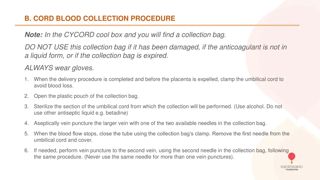 b cord blood collection procedure
