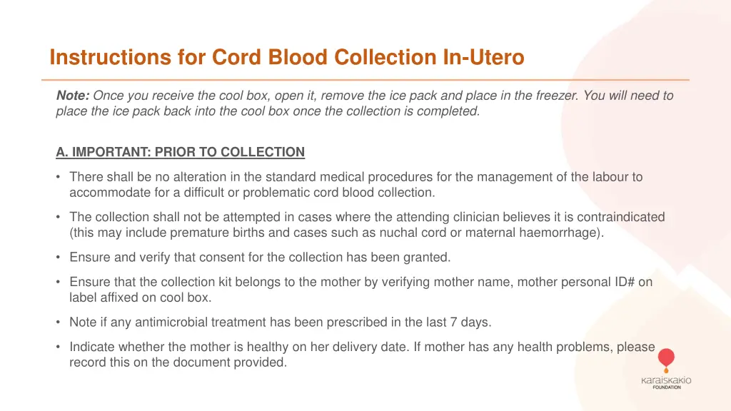 instructions for cord blood collection in utero