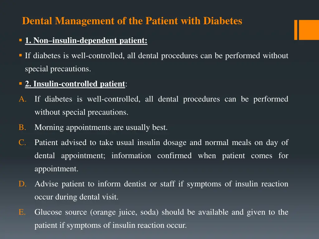 dental management of the patient with diabetes