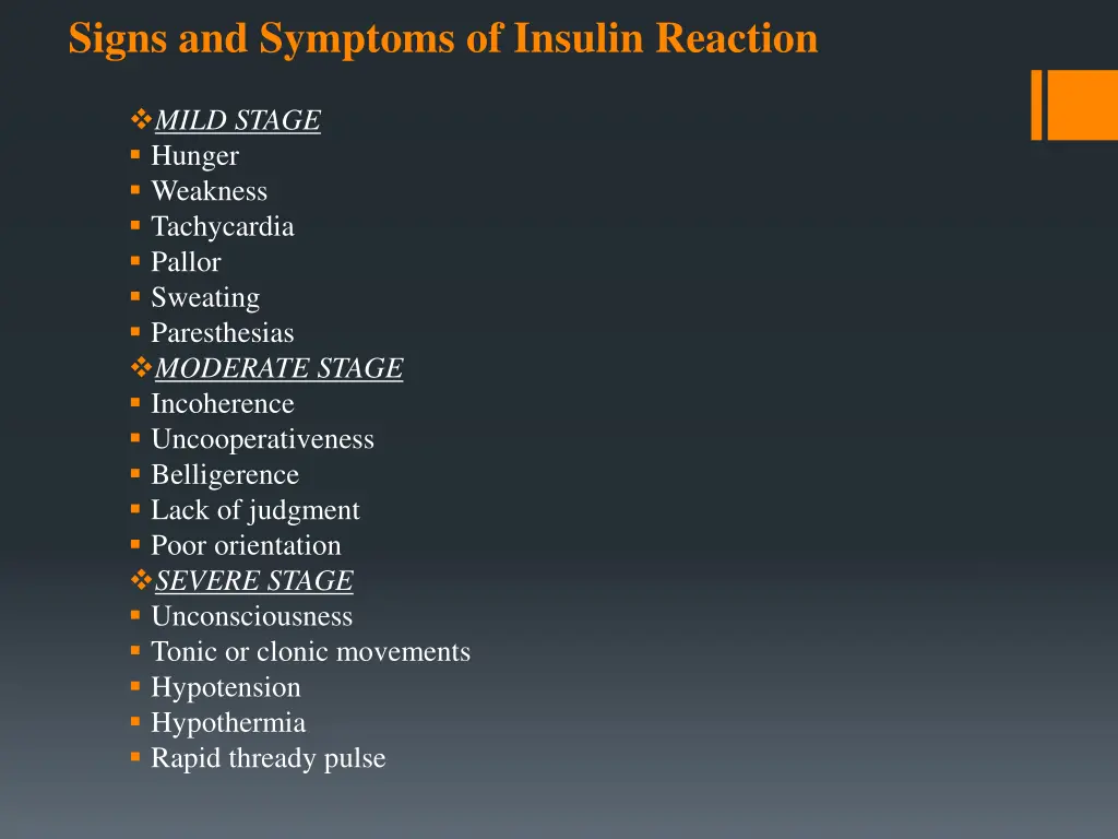 signs and symptoms of insulin reaction