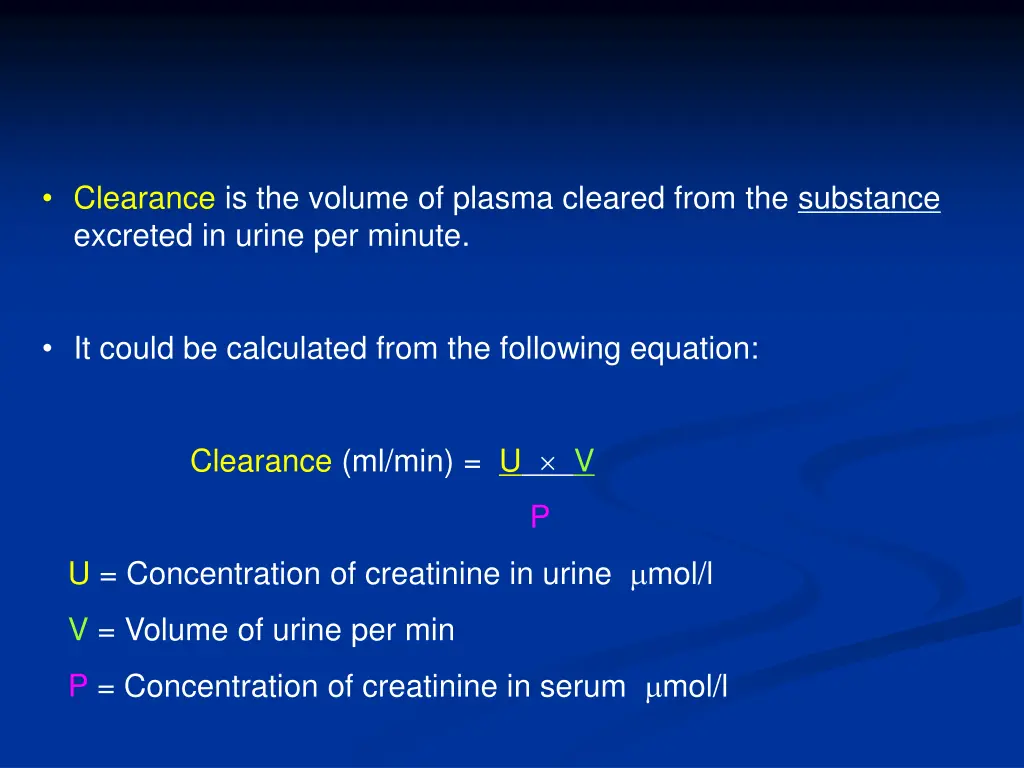 clearance is the volume of plasma cleared from