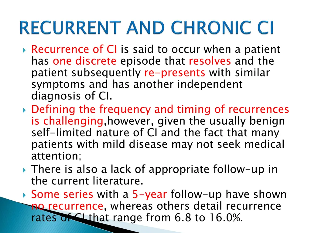 recurrence of ci is said to occur when a patient