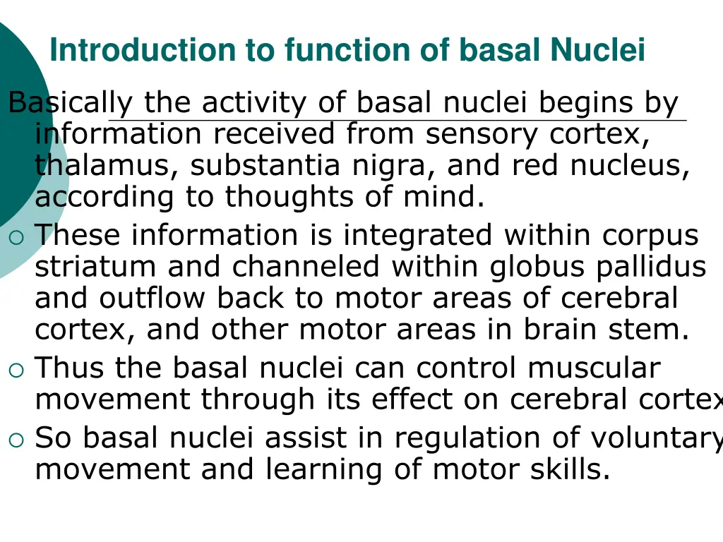 introduction to function of basal nuclei