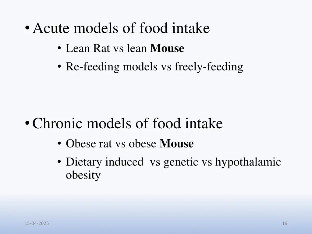 acute models of food intake lean rat vs lean