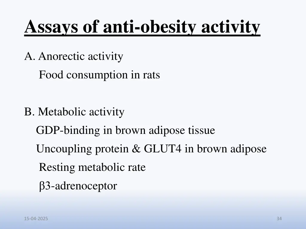 assays of anti obesity activity