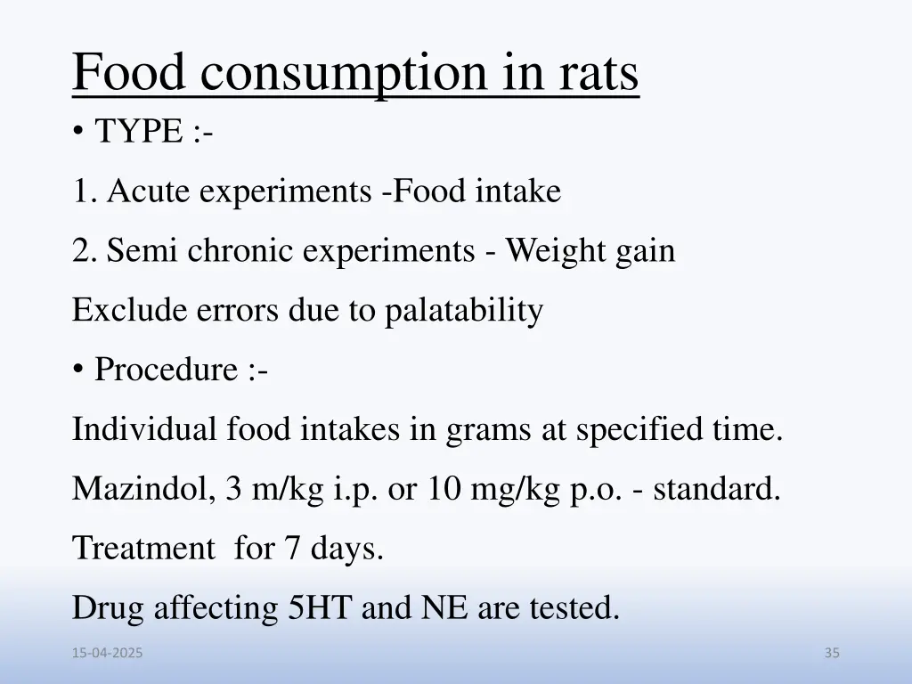 food consumption in rats type