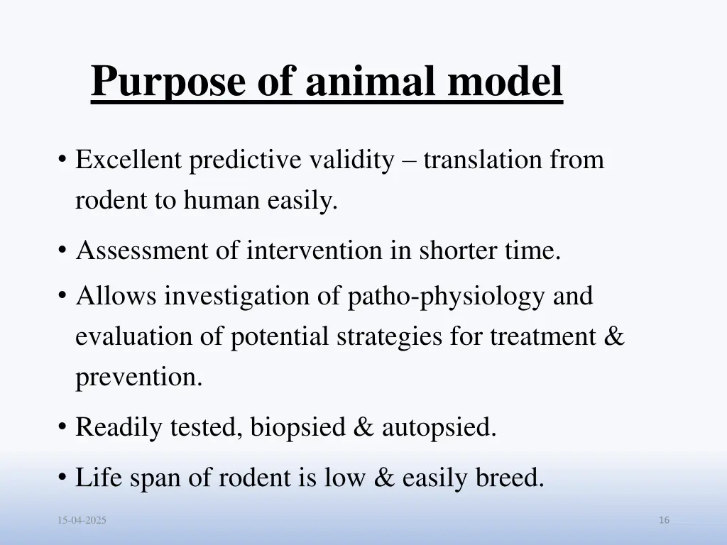 purpose of animal model