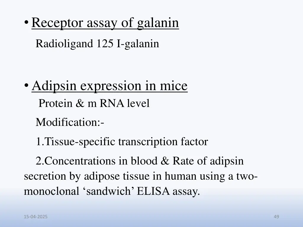 receptor assay of galanin