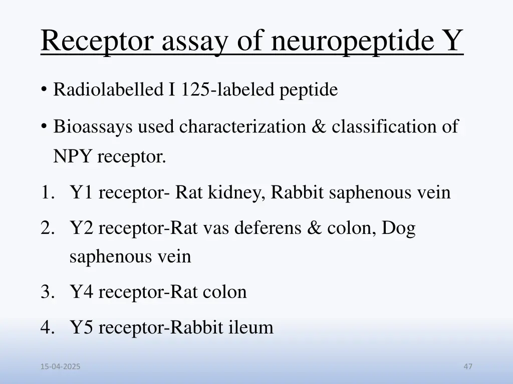 receptor assay of neuropeptide y