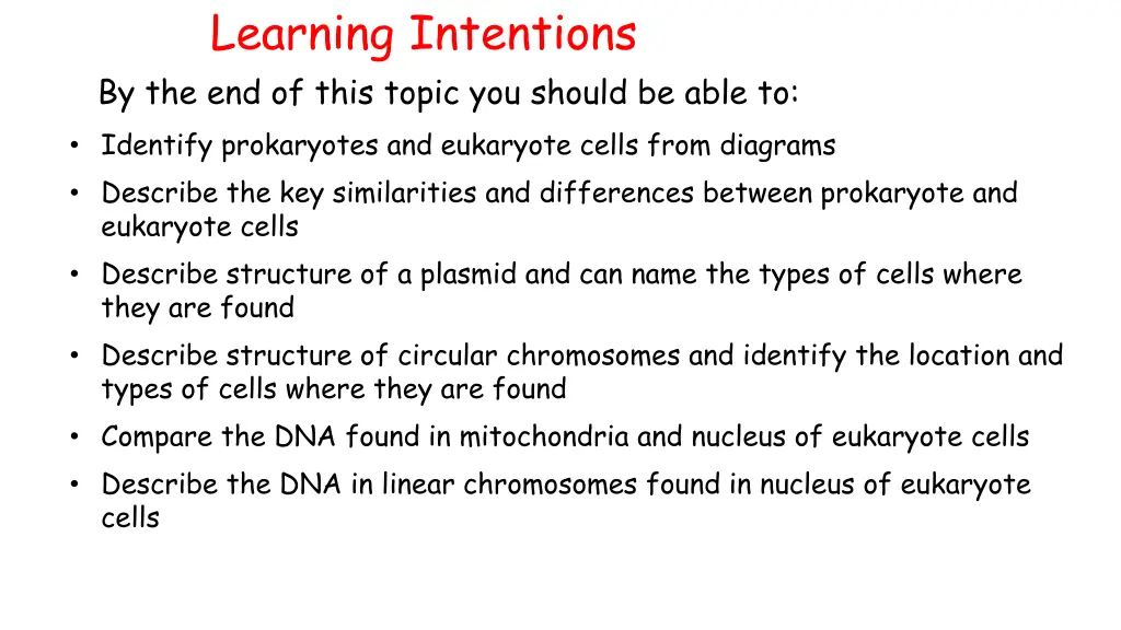 learning intentions by the end of this topic