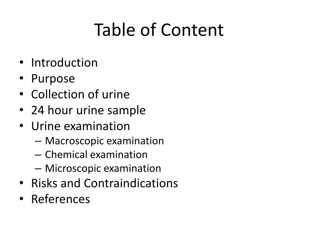 table of content