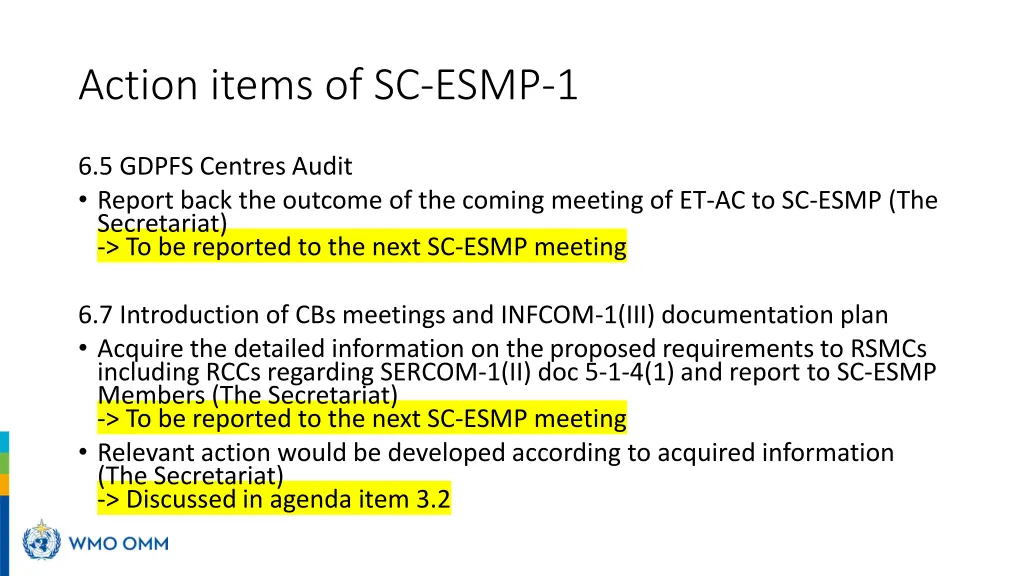 action items of sc esmp 1 2