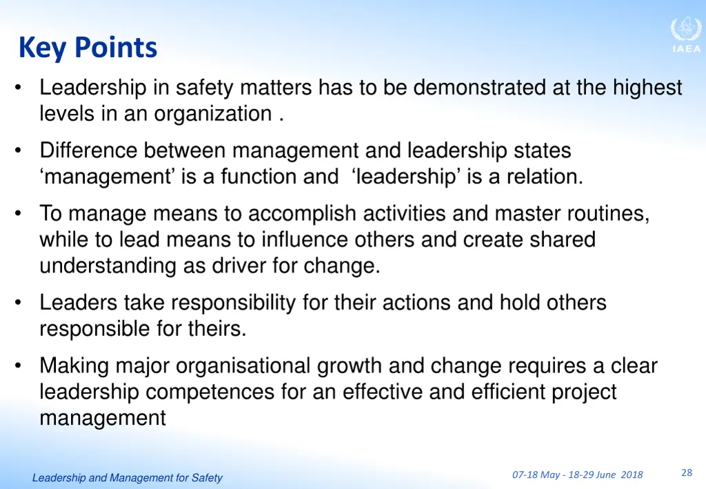 key points leadership in safety matters