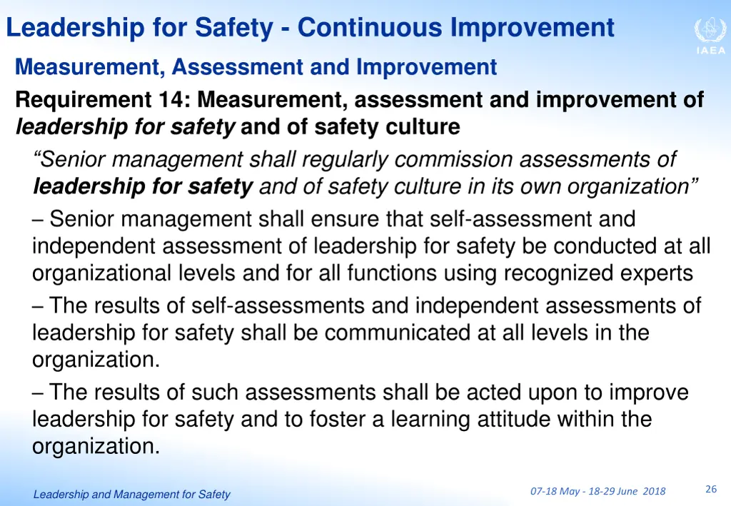 leadership for safety continuous improvement