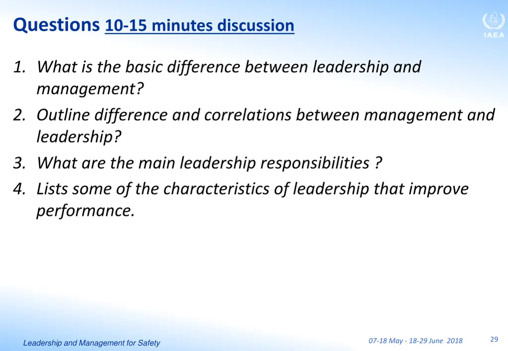questions 10 15 minutes discussion