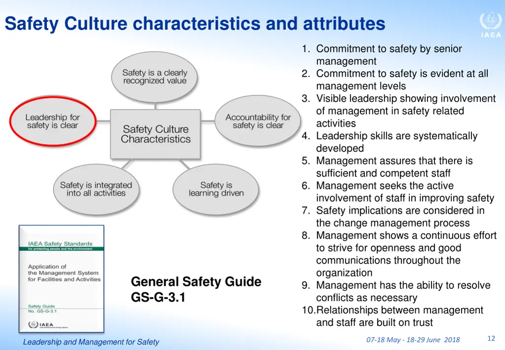 safety culture characteristics and attributes