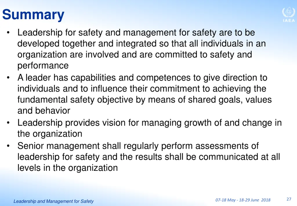 summary leadership for safety and management