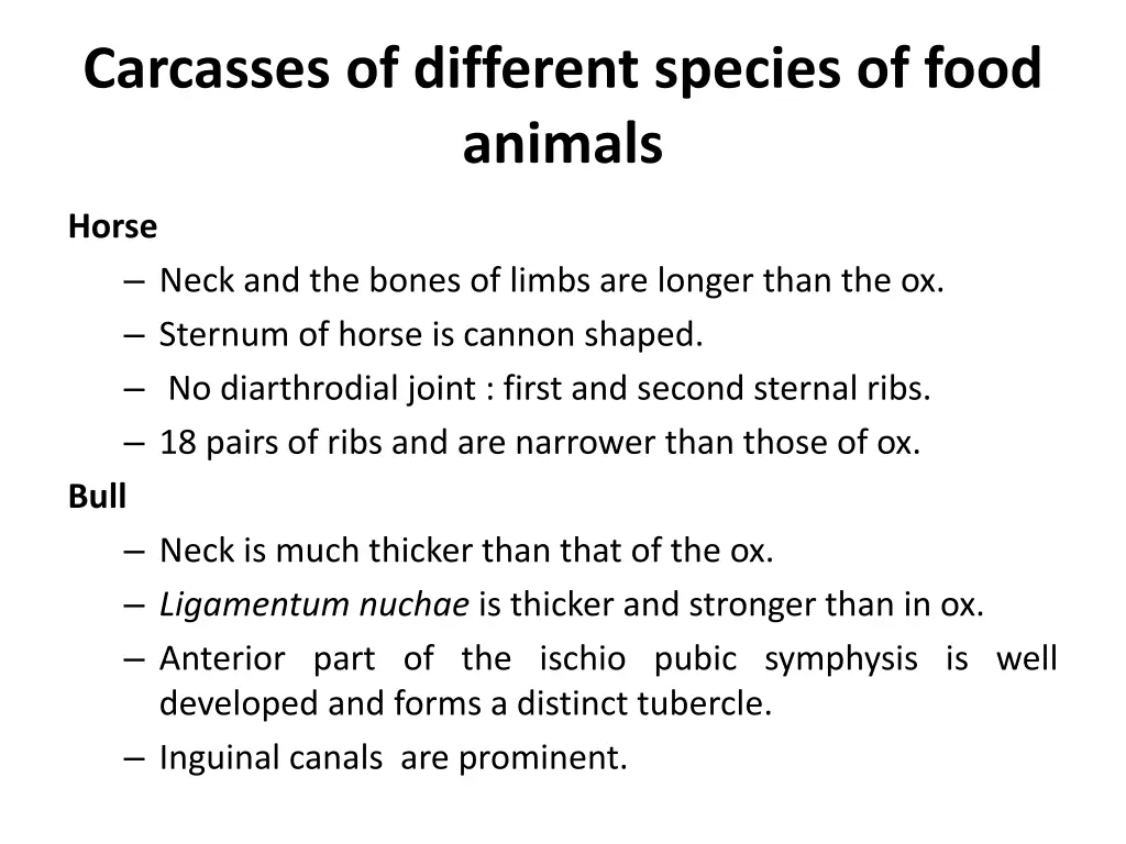 carcasses of different species of food animals