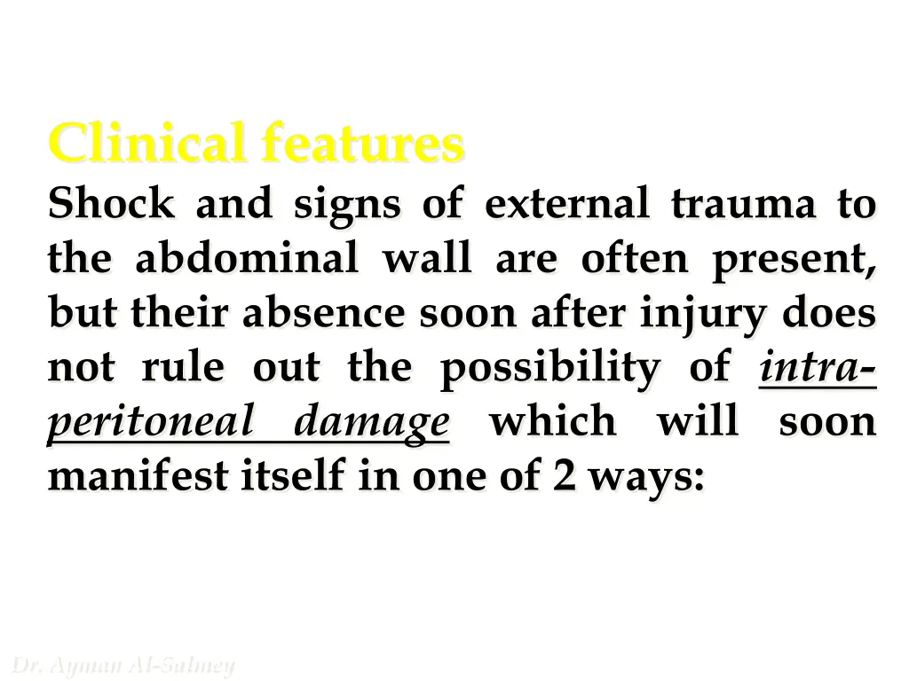 clinical features shock and signs of external