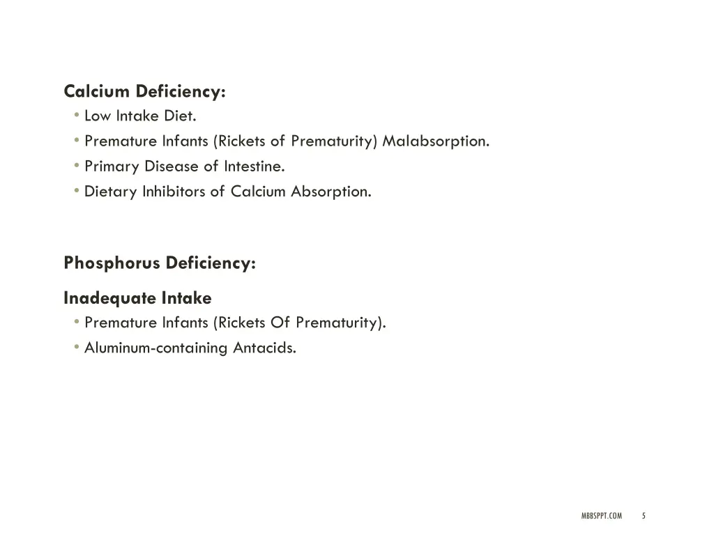 calcium deficiency low intake diet premature