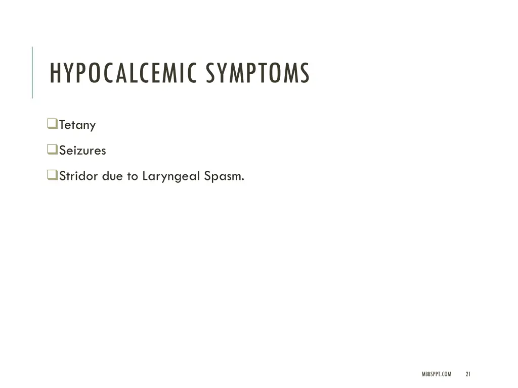 hypocalcemic symptoms