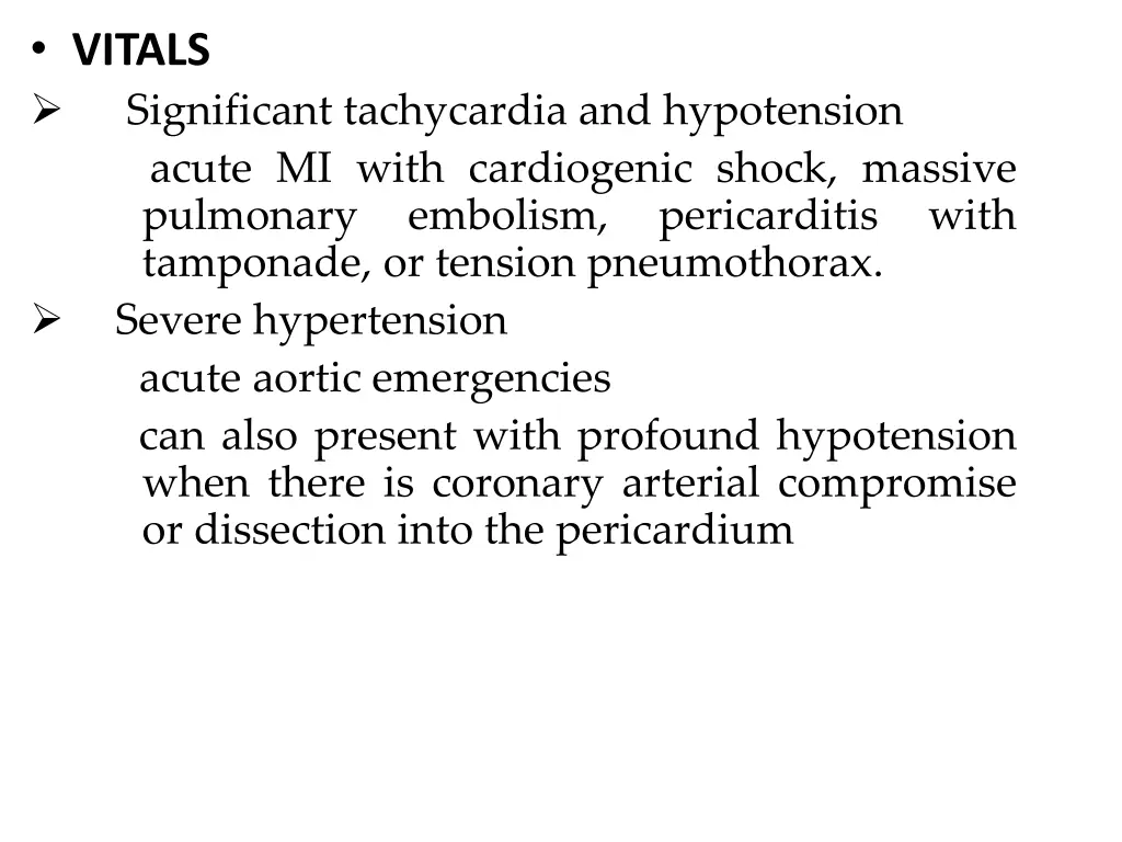 vitals significant tachycardia and hypotension
