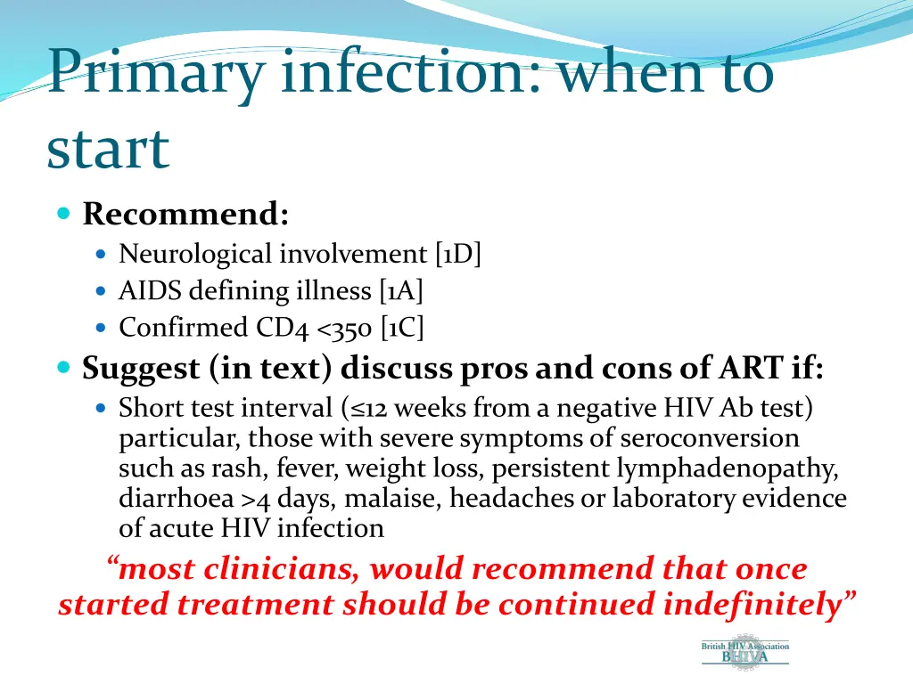 primary infection when to start recommend
