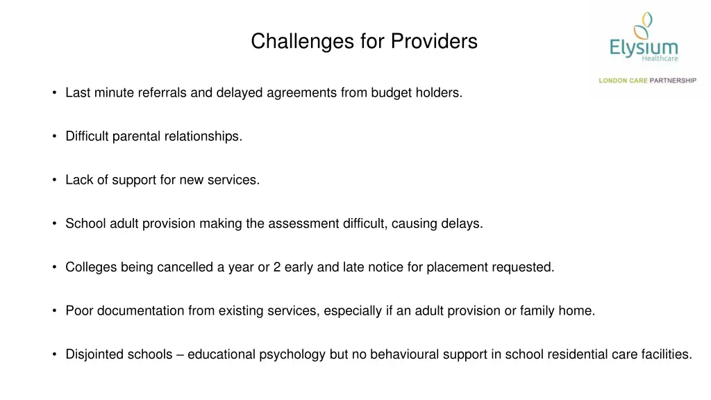 challenges for providers