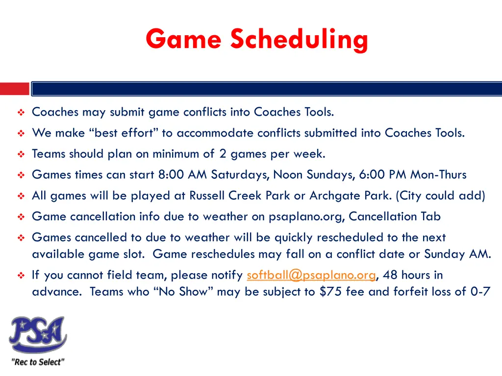 game scheduling