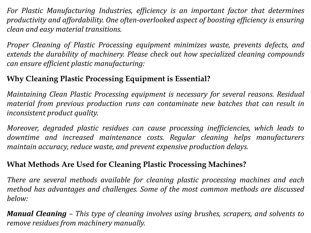 for plastic manufacturing industries efficiency
