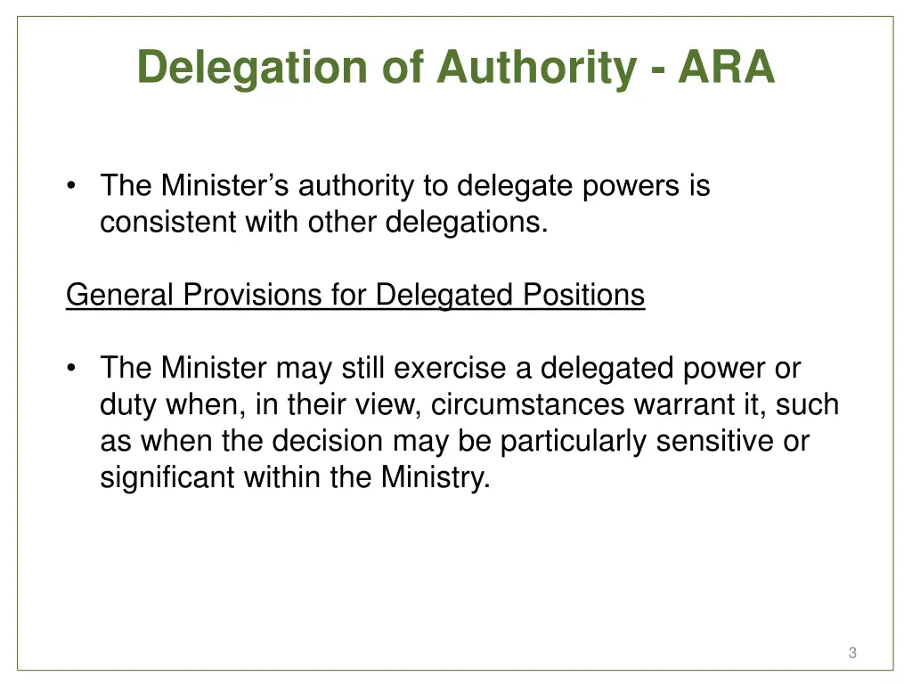 delegation of authority ara 1