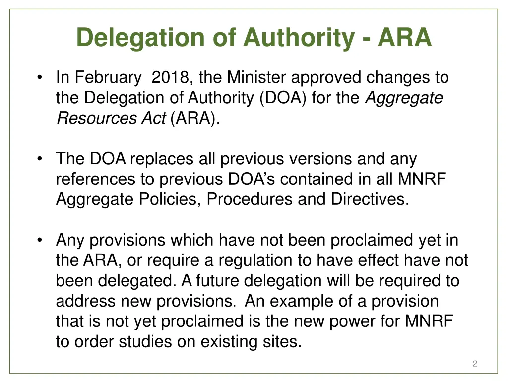 delegation of authority ara