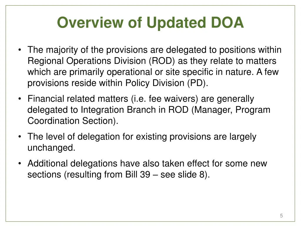overview of updated doa