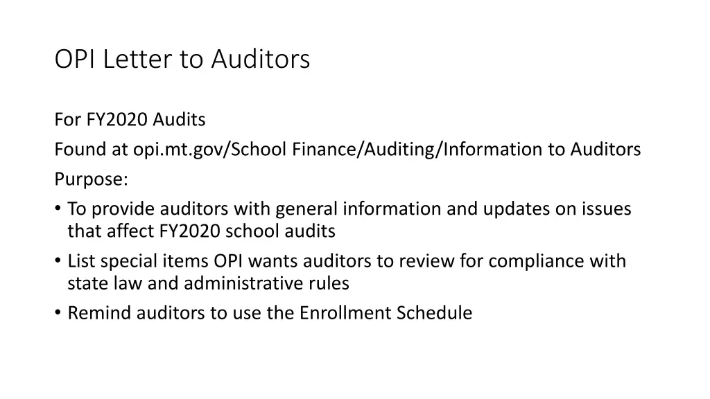opi letter to auditors