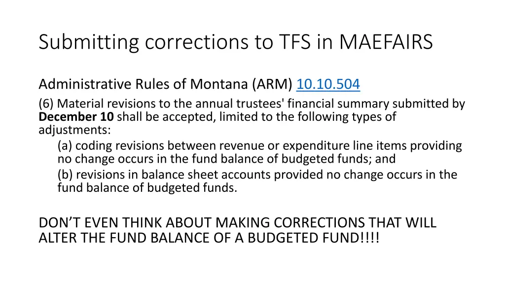 submitting corrections to tfs in maefairs