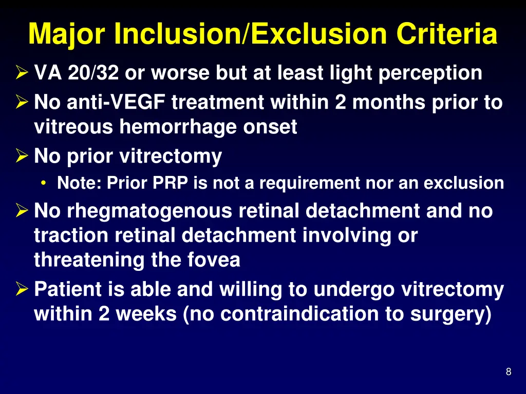 major inclusion exclusion criteria