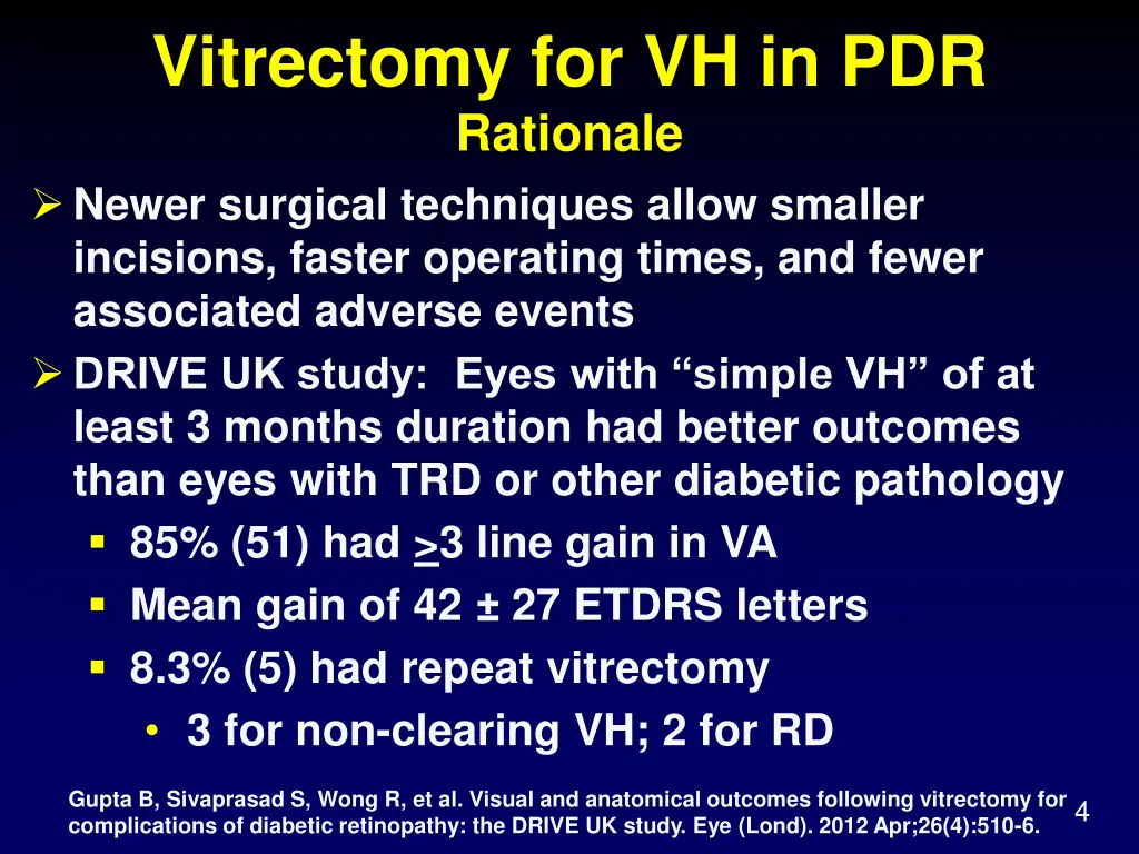 vitrectomy for vh in pdr rationale newer surgical