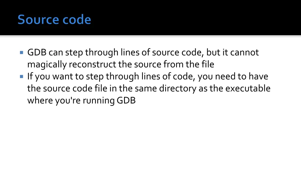 gdb can step through lines of source code