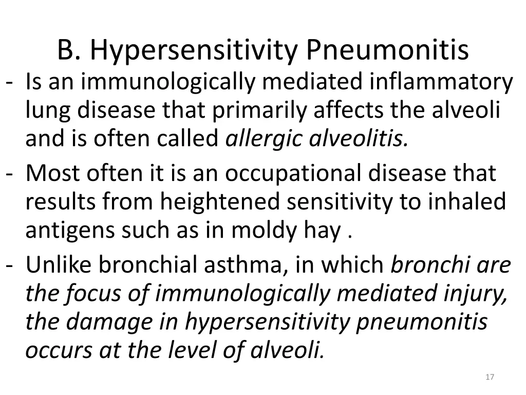 b hypersensitivity pneumonitis
