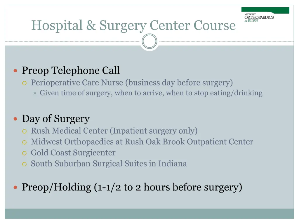 hospital surgery center course