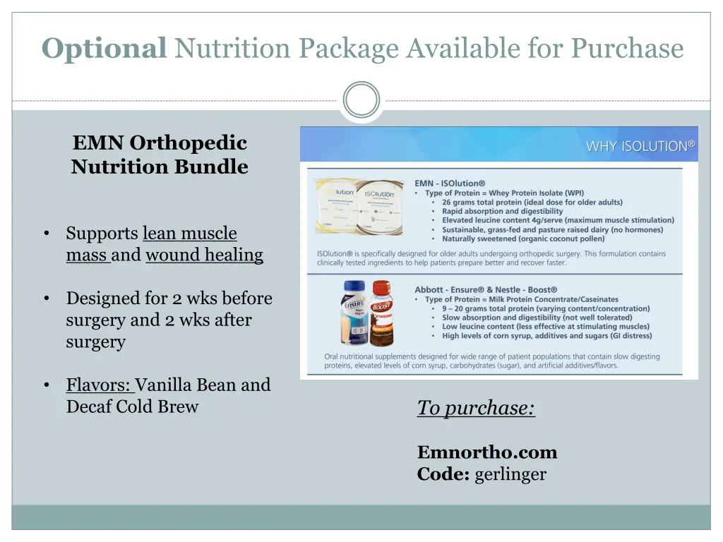 optional nutrition package available for purchase