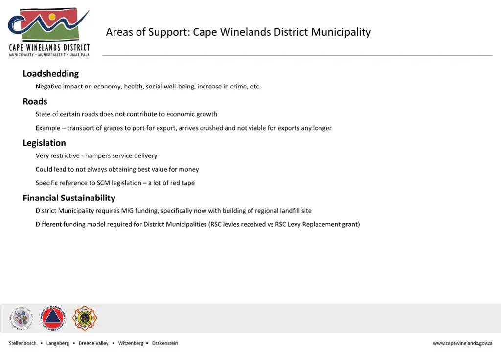 areas of support cape winelands district