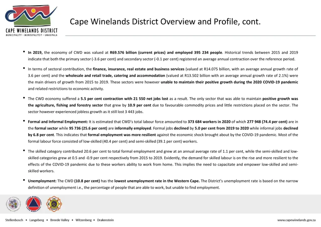 cape winelands district overview and profile cont