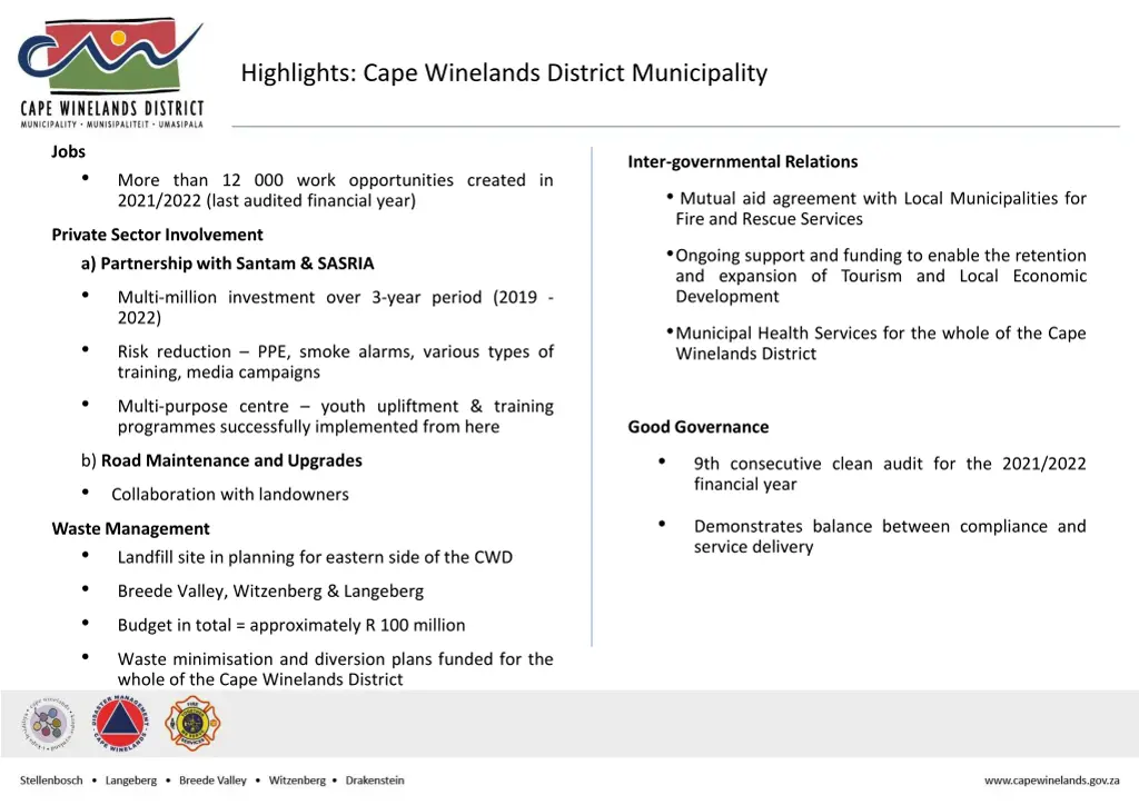 highlights cape winelands district municipality