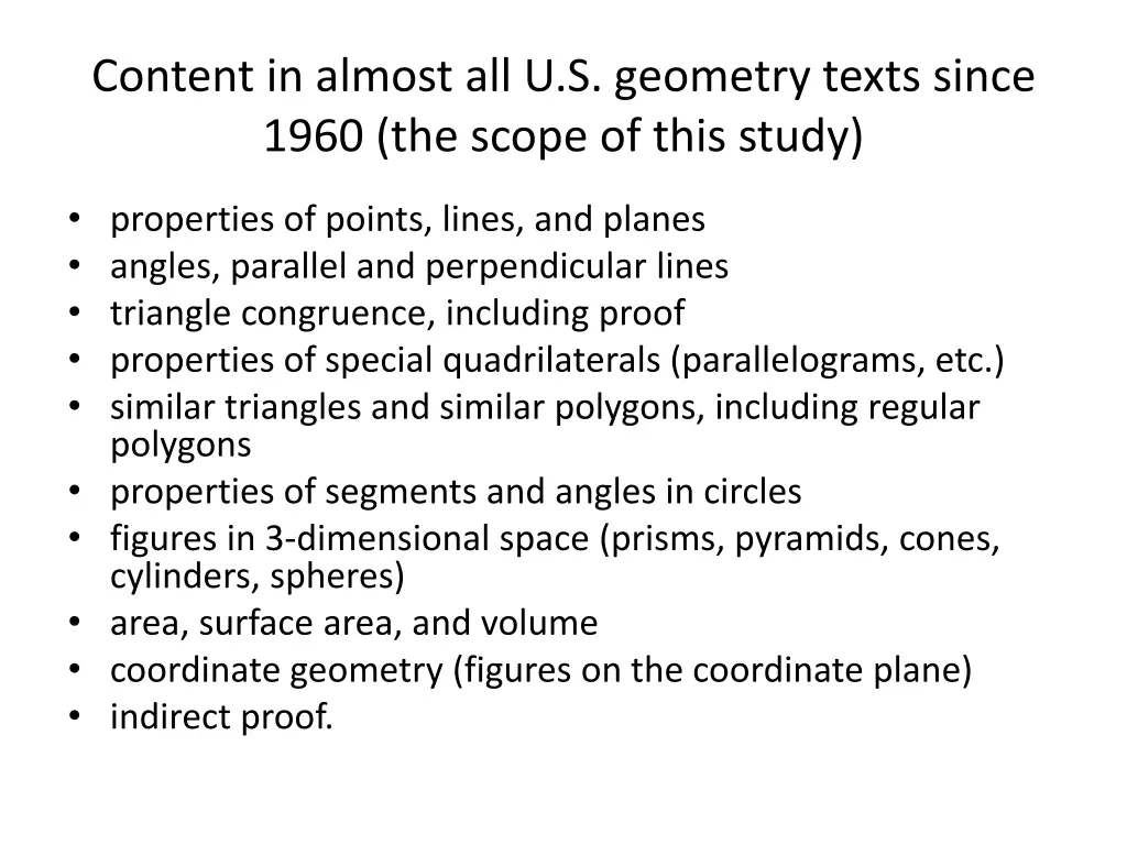content in almost all u s geometry texts since