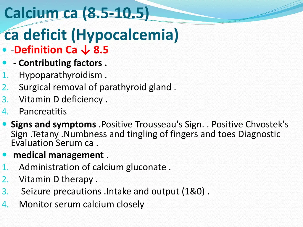 calcium ca 8 5 10 5 ca deficit hypocalcemia