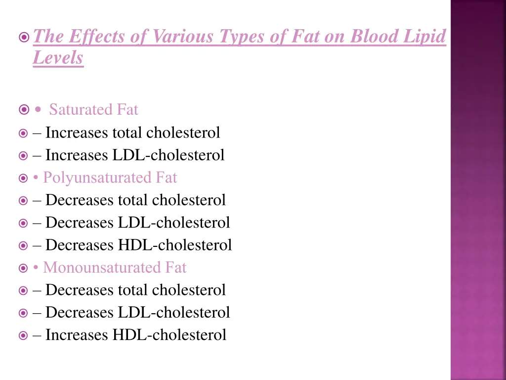 the effects of various types of fat on blood