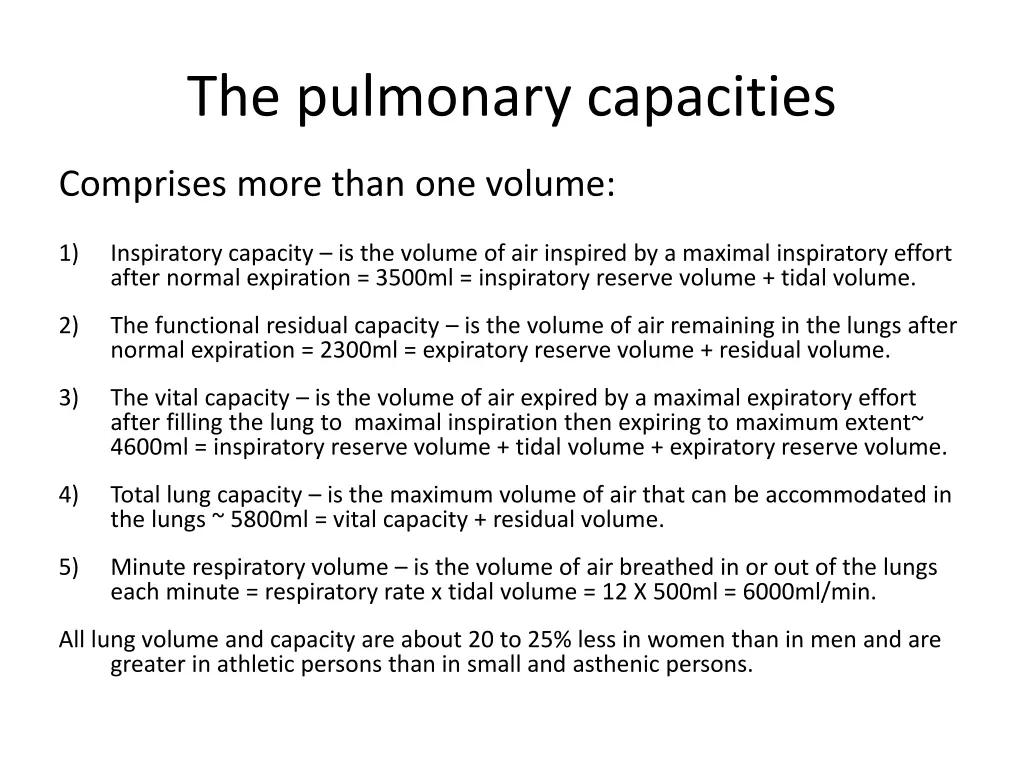 the pulmonary capacities