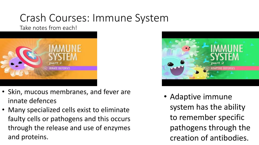 crash courses immune system take notes from each 1