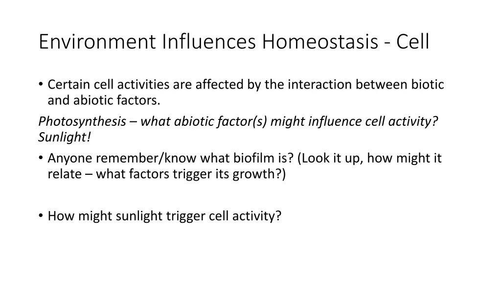 environment influences homeostasis cell 1